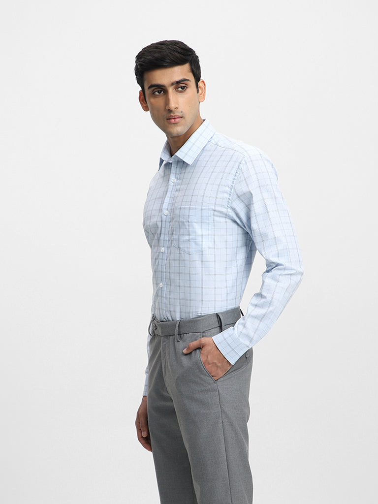 Half sleeves Casual Mens Cotton Blue Check Shirt