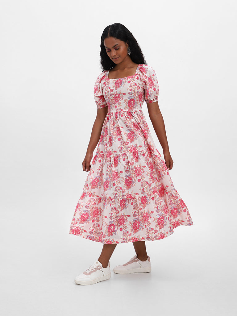 Maxi Dresses  Buy Pink Peony Handpainted Doria Dress Online in India   Ambraee