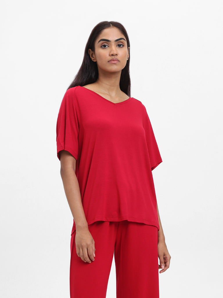 Buy Wunderlove Wunderlove Sleepwear Solid Cherry Red T-Shirt at