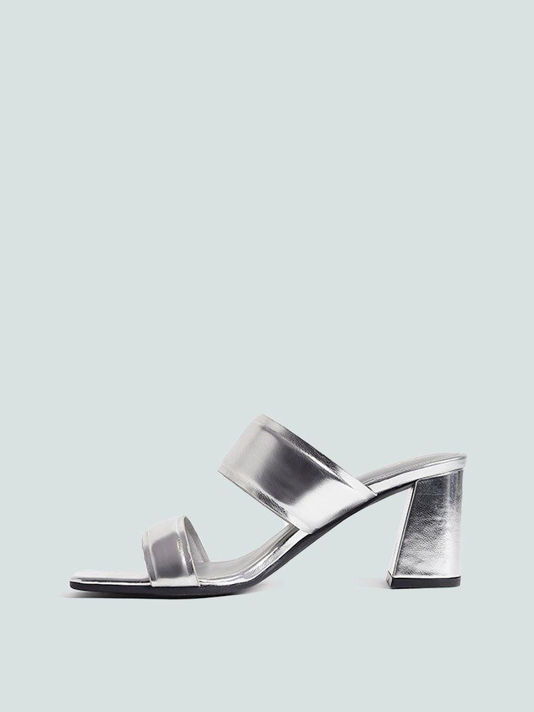 LUNA BLU Silver Mida Strappy Block Heels, Silver / EURO-39