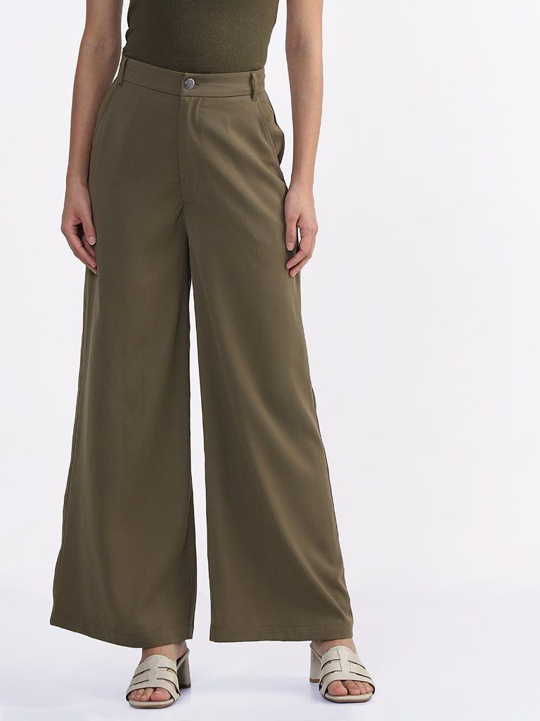 Shop Nuon Olive Flared Trousers Online  Westside