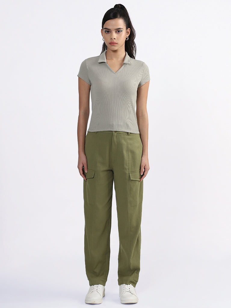 Shop Nuon Solid Dark Olive Flared Trousers Online  Westside